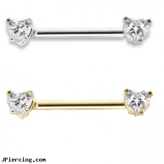 14K Gold Nipple Ring With 4Mm Heart Setting, CZ, 14 Ga, gold belly jewelry, nose ring gold diamond india, solid gold plugs gauge, nipple percings faqs, nipple jewelry interchangeable base rings