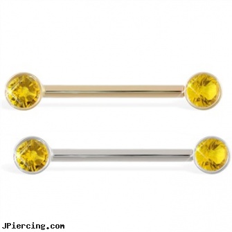 14K Gold Nipple Ring with Bezel Setting Citrine Gems, 14 Ga, gold eyebrow ring, gold tongue rings, gold navel rings, lead by her nipple ring, infant nipple and ring