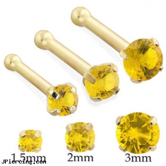 14K Gold Nose Bone Nose Screw with Round Citrine, real gold nose rings from india, gold navel jewelry, wholesale 14k gold belly ring, nose ring packages, sterling silver nose rings