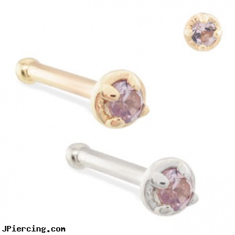 14K Gold nose bone with 1.5mm alexandrite gem, fake gold nose ring, 14 karet gold navel rings, nipple rings gold, nose ring nath, dangers of nose piercing