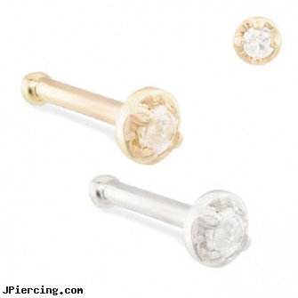 14K Gold nose bone with 1.5mm clear CZ gem, gold clit charms, nipple rings and gold, gold frenum cock ring, aborigine nose rings, nose piercings in the bible