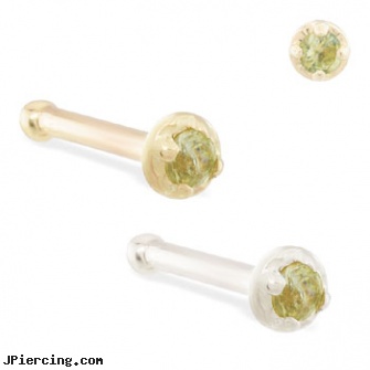 14K Gold nose bone with 1.5mm peridot gem, gold belly ring, gold eyebrow ring, harley davidson gold navel rings, christina aguilera nose rings, actresses with nose piercings
