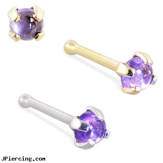 14K Gold Nose Bone with 2mm Round Cabochon Amethyst, gold playboy bunny belly button rings, india nose pin nose stud nose ring gold diamond retail, gold diamond belly button ring, stainless steel nose rings, nose piercing in india