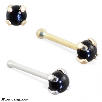14K Gold Nose Bone with 2mm Round Cabochon Black Onyx, gold belly button rings on discount, 14k gold body jewelry, 14k gold belly button rings jewelry, infected nose piercing, noseand eyebrow piercing