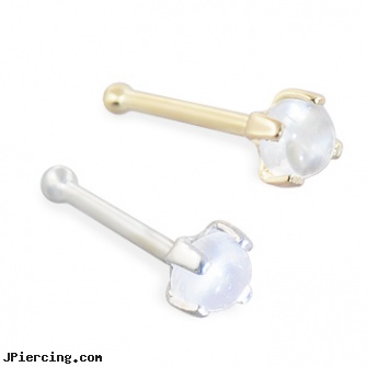 14K Gold Nose Bone with 2mm Round Cabochon Moonstone, nose screw white gold, gold belly button rings, real gold nose rings from india, nose ring clip, straight pin nose rings