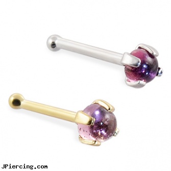 14K Gold Nose Bone with 2mm Round Cabochon Rhodolite, 18k gold belly ring, 14kt gold navel jewelry, sexual gold charms, recent christina aguilera nose piercing pictures, canada nose jewellry