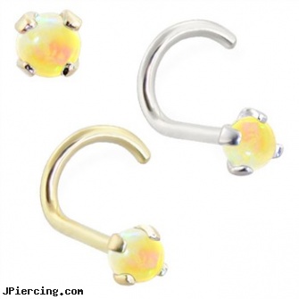 14K Gold Nose Bone with 2mm Round Yellow Opal, bannana belly ring discount gold, gold clit charms, gold shackle body jewelry, nose peircing, rightside nose piercing