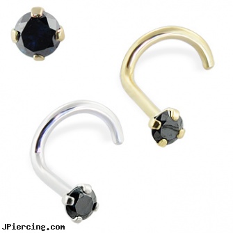 14K Gold Nose Screw with Black Diamond, 18 Ga, hot candy 14kt gold belly rings, 14k gold belly ring, gold belly jewelry, removing nose ring, nose ring history