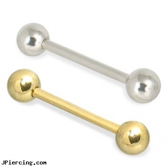 14K Gold Straight Barbell With 5 Mm Balls, 10 Ga, gold nose studs, white gold belly ring, 14 kt gold belly ring, straight barbell clear retainer, straight onyx plugs