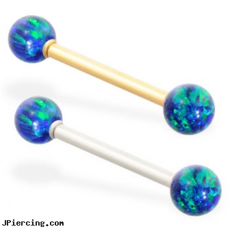 14K Gold straight barbell with Blue Green opal balls, gold nose screws, ear cuff jewelry gold, gold diamond belly button ring, internally threaded straight barbells, gold plated straight barbell eyebrow jewelry
