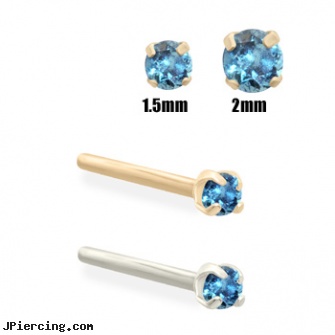 14K Gold Teal Blue Diamond Nose Stud, solid gold body jewelry, sexual gold charms, gold nose stud, navel jewelry surgical stainless steal internal thread, body jewelry blue heart