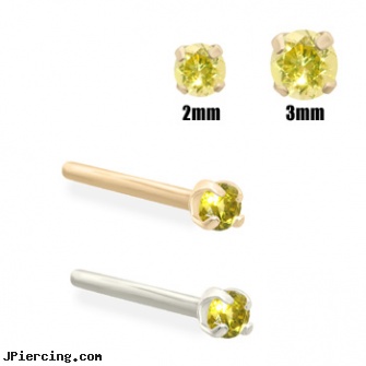14K Gold Yellow Diamond Nose Stud, gold shackle body jewelry, gold nose studs, gold nautical body jewelry, yellow gold diamond nose ring, gold diamond body jewelry