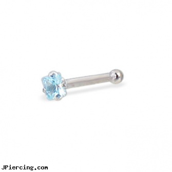 14K White Gold Nose Bone With Square Gem, 20 Ga, white gold belly rings, 14 kt white gold belly button rings, white gold belly ring, 14k gold diamond nose piercing, nose ring gold diamond india