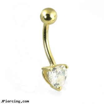14K Yellow Gold Belly Button Ring with Pronged Heart, yellow gold diamond nose ring, gold body jewelry wholesale, white gold belly button ring, jewelry supplies gold ear wires, belly button ring care