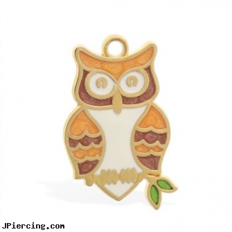 14K Yellow Gold Enameled Owl Pendant, yellow gold diamond nose ring, gold belly rings, gold nipple stirrups jewelry, white gold belly button rings, red rings on penis
