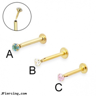 14K yellow gold push-in labret with square cubic zirconia, 16 ga, yellow gold diamond nose ring, gold nautical body jewelry, real gold nose rings from india, 14kt gold belly ring, penis ring with push button release