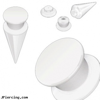 2-In-1 Interchangeable White Acrylic Screw Fit Taper, nipple jewelry interchangeable base rings, non piercing nipple jewelry with interchangeable base rings, white tounge piercing, after tongue piercing white coat on tongue, white pride tongue ring