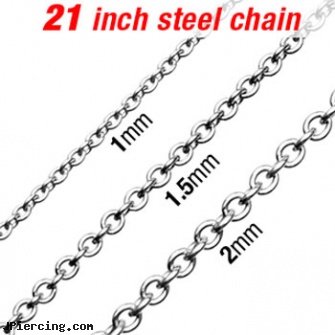 21\" 316L Stainless Steel Necklace W/ Round Links, 316l jewelry cards, stainless steel triple cock ring, buy stainless steel lip ring, stainless steel nose rings, surgical steel navel jewelry