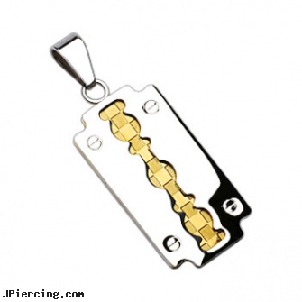 316L Stainless Steel 2 Tone Gold Centered Blade Pendant, 316l jewelry cards, 8-ga cbr or bcr stainless piercing 1-, body jewlery stainless steel, navel jewelry surgical stainless steel internal thread, steel prong set labrets