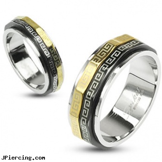 316L Stainless Steel Black & Gold IP Maze Dual Spinner Ring, 316l jewelry cards, surgical stainless steel navel jewelry, stainless steel nipple rings, stainless steel body jewelry, double steel cock rings