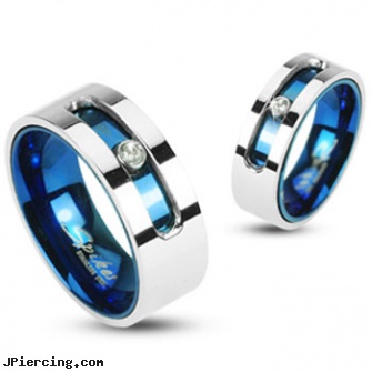 316L Stainless Steel Blue IP Double Layered Ring with A Rotating Gem Slot with CZ, 316l jewelry cards, navel jewelry surgical stainless steal internal thread, stainless steel cock rings, surgical stainless steel body jewelry, body jewlery stainless steel