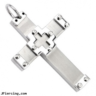 316L Stainless Steel Bolted Abstracted Cross Pendant, 316l jewelry cards, stainless steel rings, surgical stainless steel navel jewelry, body jewlery stainless steel, steel prong set labrets