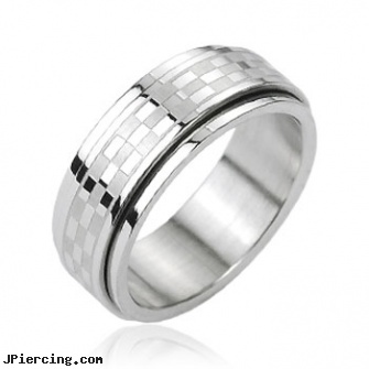316L Stainless Steel Checkered Center Spinner Ring, 316l jewelry cards, stainless steel piercing body jewelry, buy stainless steel lip ring, stainless steel cock ring, surgical steel body piercing jewelry