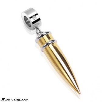316L Stainless Steel Gold Tone Bullet Pendant with CZ On Ring, 316l jewelry cards, titanium or stainless steel belly button rings, stainless steel cock ring, stainless steel belly rings, navel steel belly button