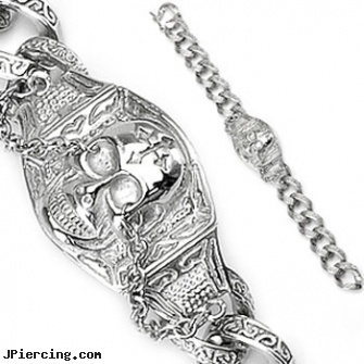316L Stainless Steel Large Skull Gothic Chain Bracelet, 316l jewelry cards, stainless steel body jewelry, buy stainless steel lip ring, stainless steel triple cock ring, large guage body jewelry