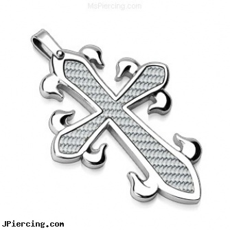 316L Stainless Steel Pendant. White Carbon Fiber Celtic Cross., 316l jewelry cards, surgical stainless steel navel jewelry, stainless steel triple cock ring, stainless steel belly rings, cold steel body jewelry