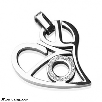 316L Stainless Steel Pendant with \"LOVE\" Heart with Multiple CZs, 316l jewelry cards, stainless steel chain az, stainless steel rings, 8-ga cbr or bcr stainless piercing 1-, surgical steel nose stud
