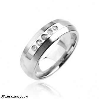 316L Stainless Steel Ring. 5 clear gem Band, 316l jewelry cards, stainless steel cock rings, stainless steel rings, stainless steel triple cock ring, steel my heart jewlry