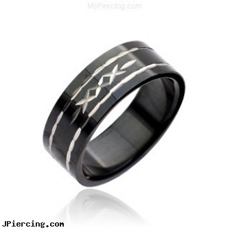 316L Stainless Steel Ring. Black W/ Tribal Pattern, 316l jewelry cards, stainless steel piercing body jewelry, navel jewelry surgical stainless steel internal thread, stainless steel body jewelry, surgical steel body jewellery