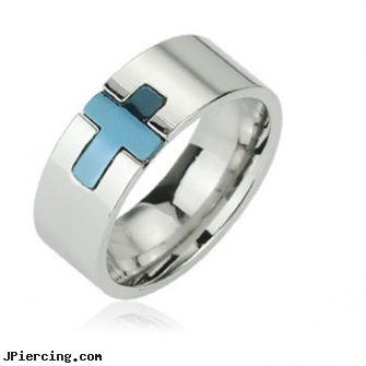 316L Stainless Steel Ring with Blue IP Cross, 316l jewelry cards, navel jewelry surgical stainless steel internal thread, stainless steel belly rings, stainless steel nose rings, steel prong set labrets