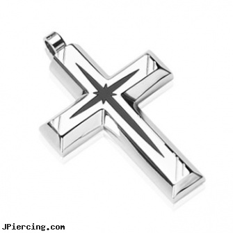 316L Stainless Steel with Black PVD Star Centered Cross Pendant, 316l jewelry cards, navel jewelry surgical stainless steal internal thread, body jewlery stainless steel, stainless steel nose rings, surgical steel body jewellery
