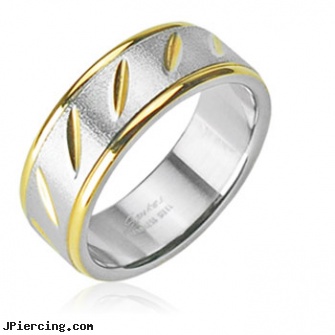 316L Surgical Stainless Steel Ring with Brushed Steel Center gold slashes, 316l jewelry cards, body piercing jewelry surgical steel, surgical steel body jewelry, navel jewelry surgical stainless steal internal thread, stainless steel body jewelry