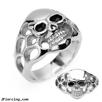 316L Surgical Stainless Steel Skull w/Side Flames Ring, 316l jewelry cards, surgical steel jewelry, surgical stainless steel body jewelry, surgical steel body piercing jewelry, stainless steel nose rings
