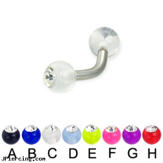 Acrylic ball with stone curved barbell, 12ga, gauge acrylic body jewelry, acrylic tongue rings, acrylic nose studs, navel rings football, black onyx ball stud