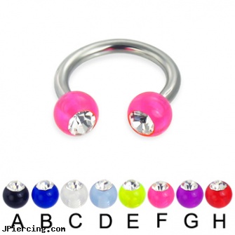 Acrylic ball with stone horseshoe barbell, 12ga, 10 gauge acrylic tapers, acrylic tongue rings barbells, acrylic ear body jewelry, cock and ball testicle piercing torture, navel rings football