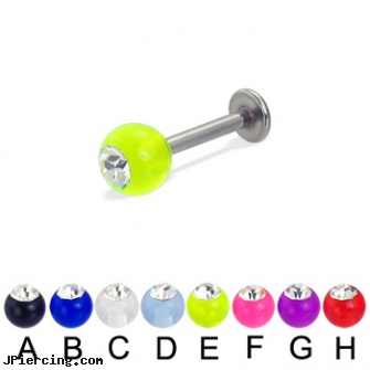 Acrylic ball with stone labret, 14 ga, acrylic ear body jewelry, uv acrylic body jewellery canada, acrylic piercing, wholesale ball tounge rings, barbell balls