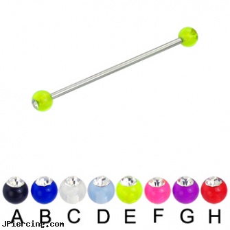 Acrylic ball with stone long barbell (industrial barbell), 14 ga, acrylic bead rings, body jewelry plugs acrylic, acrylic labrets, balls piercing, replacement balls for body jewellery