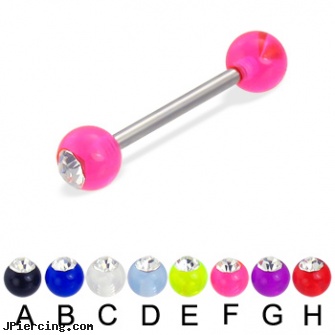 Acrylic ball with stone straight barbell, 14 ga, acrylic ear body jewelry, acrylic bead rings, gauge acrylic body jewelry, baseball belly button rings, ball rings