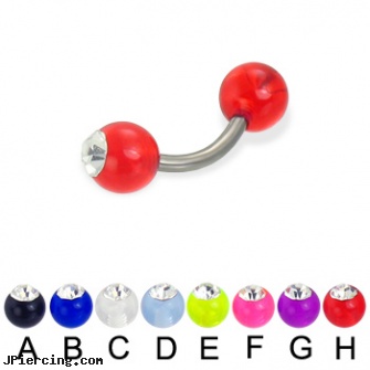 Acrylic ball with stone titanium curved barbell, 14ga, body jewelry plugs acrylic, uv acrylic body jewellery canada, acrylic tongue barbells, 14k ball closure ring, navel ring balls replacement