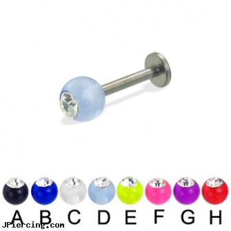 Acrylic ball with stone titanium labret, 14ga, acrylic body jewelry, acrylic tongue rings barbells, acrylic ear body jewelry, ball belly ring, blinking koosh ball belly ring