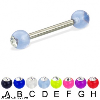 Acrylic ball with stone titanium straight barbell, 12ga, acrylic eyebrow rings, acrylic rainbow belly ring, acrylic labret, micro ball labret stud, clit hood barbells balls