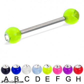 Acrylic ball with stone titanium straight barbell, 14ga, acrylic piercing, acrylic tongue rings, acrylic eyebrow rings, small balled labret, photo ball jewelry