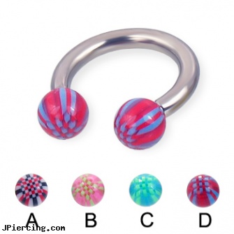 Acrylic checkered ball titanium horseshoe barbell, 10 ga, acrylic tongue rings, 10 gauge acrylic tapers, acrylic eyebrow rings, clit hood barbells balls, micro ball labret stud