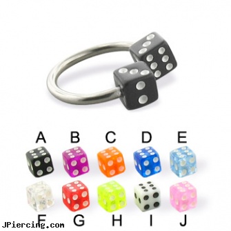 Acrylic dice circular barbell, 14 ga, acrylic tapers, body jewelry acrylic, body jewelry plugs acrylic, belly button dice rings, dice tongue rings