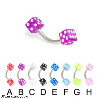 Acrylic dice eyebrow ring, 16 ga, acrylic ear body jewelry, acrylic tongue rings barbells, acrylic rainbow belly ring, dice ear jewelry, dice belly button rings