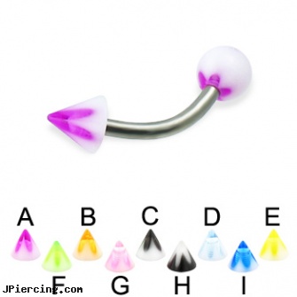 Acrylic flower ball and cone titanium curved barbell, 14 ga, acrylic labrets, uv acrylic body jewellery canada, 10 gauge acrylic tapers, flower fishtail labret, flower shaped labret jewerly
